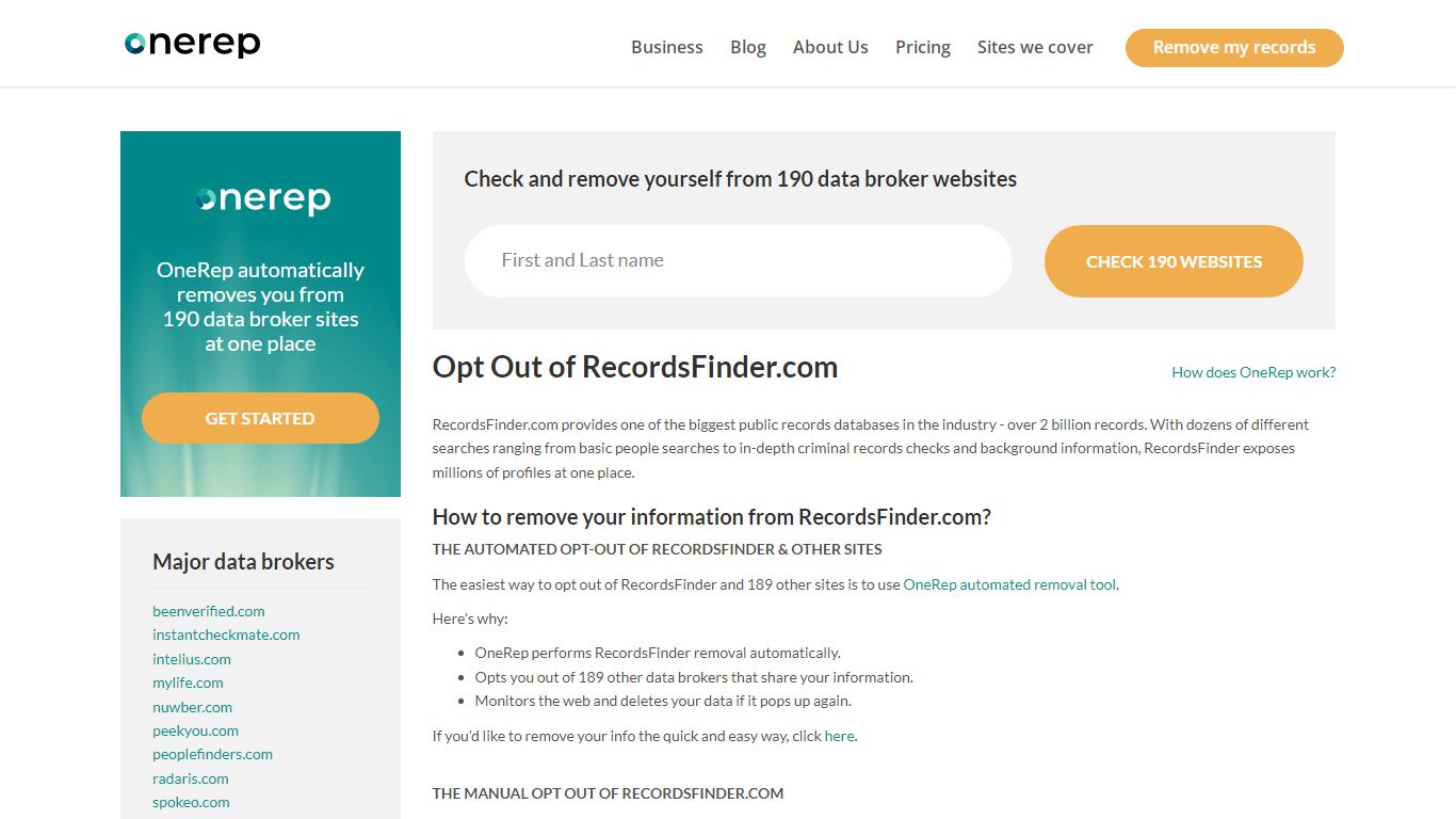 RecordsFinder.com Opt Out & Removal Guide | OneRep